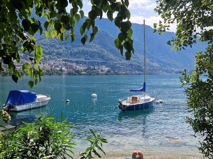 Boat on a lake 
 Boat on lake Geneva in the summer of 2022 
 Keywords: Boating, lake, france, summer, floating, landscape,