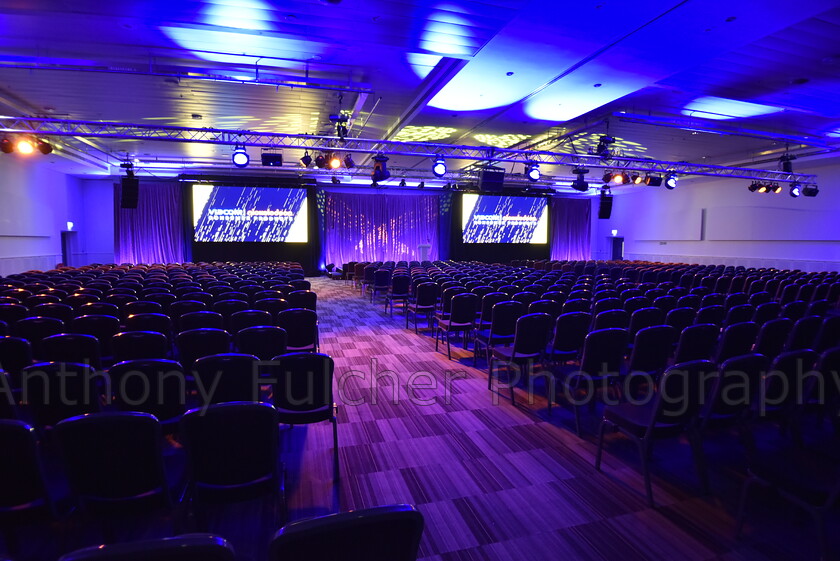 Conference room 
 Room all set up ready for a conference 
 Keywords: conference, purple, event, event photography,