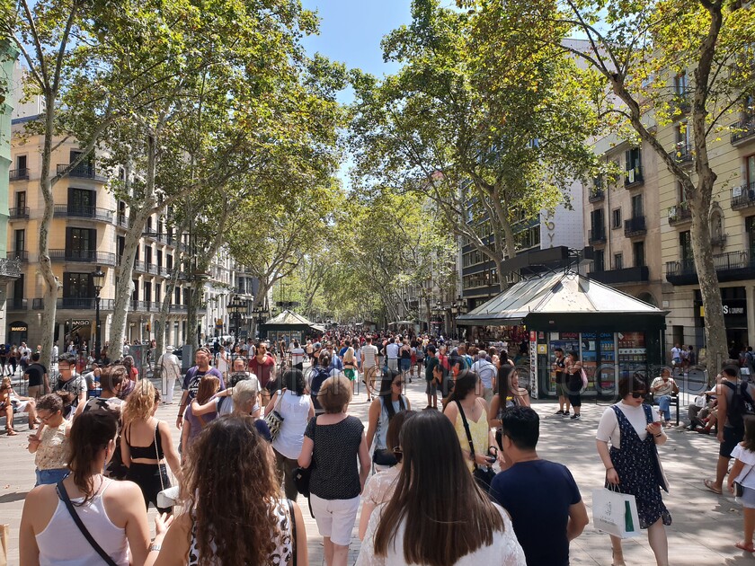 Las Ramblas 
 Las Ramblas in Barcelona, Spain, Europe, on a busy summers day. 
 Keywords: las ramblas, spain, barcelona, street, busy, summer,